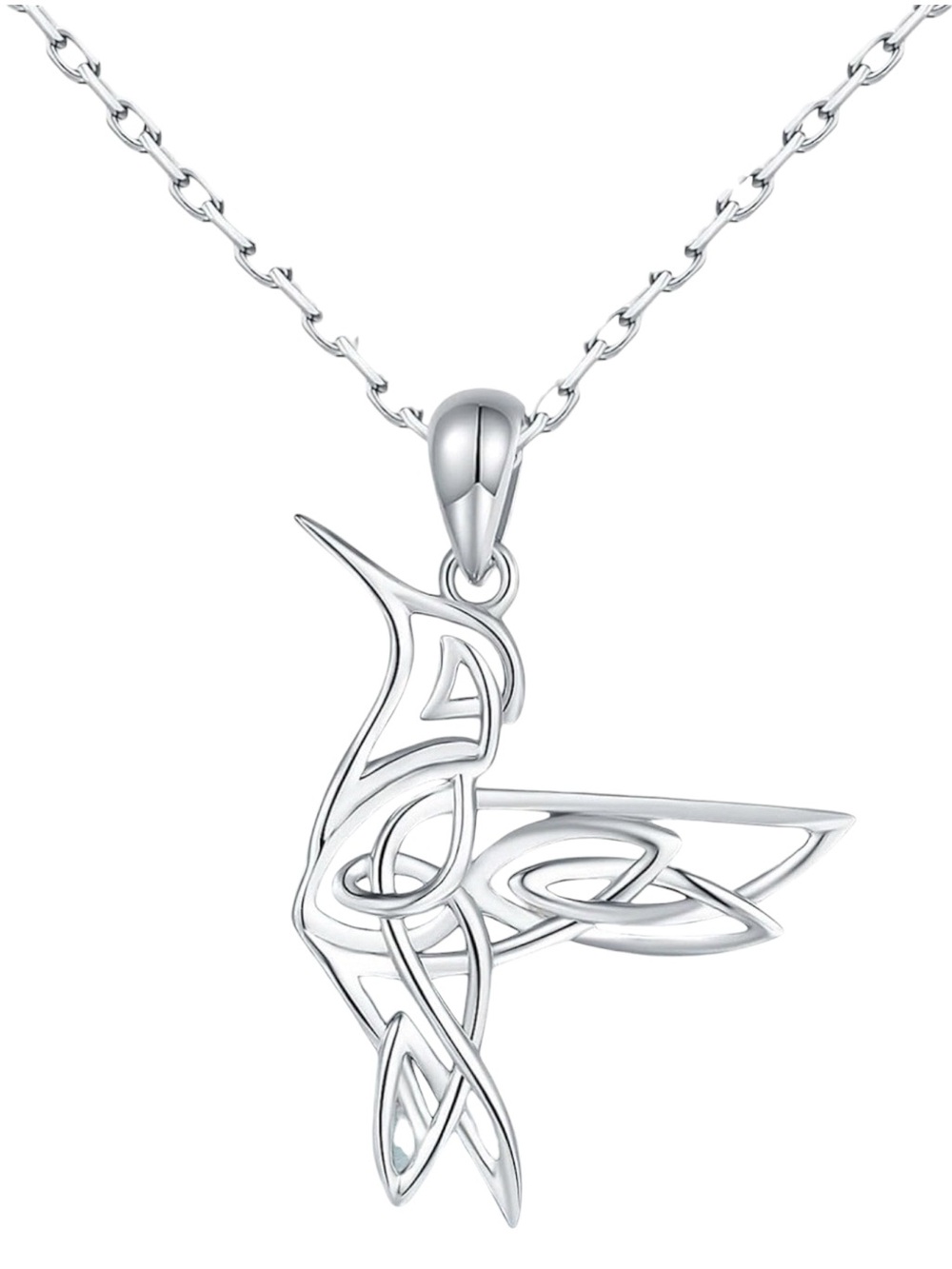 Hummingbird Celtic Pendant Necklace 925 Sterling Silver